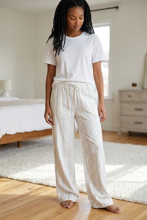 Cali 1850 Pants - Cali 1850 Floral Stripe Wide Leg Linen Blend Pants M Pull on cottage core sweet